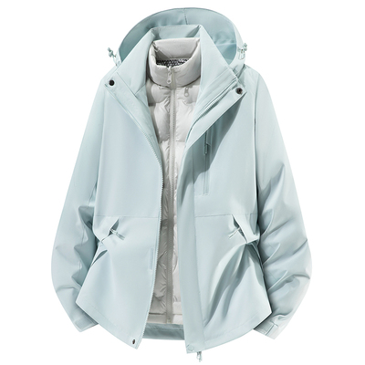 稻草人蓝色羽绒服冲锋衣女款冬季户外防风三合一内胆登山滑雪外套