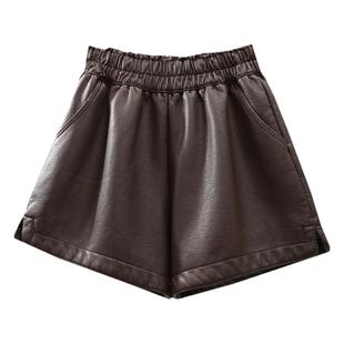 皮短裤女2025秋冬新款加绒加厚宽松阔腿百搭外穿pu皮裤打底靴裤子