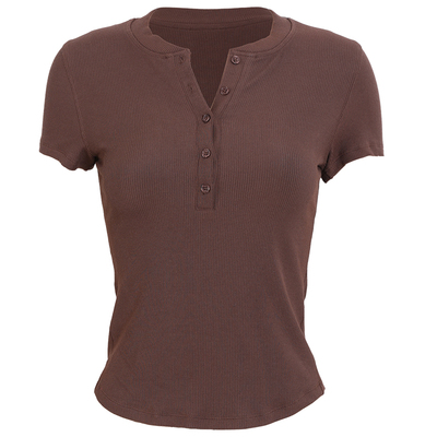 亨利领短袖紧身瑜伽T恤收腰上衣