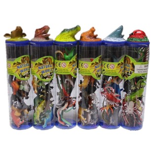 包邮 6桶装仿真动物恐龙昆虫农场海洋爬行模型玩具幼儿园教具男孩