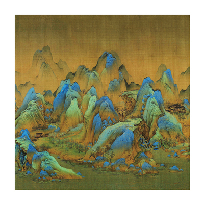 千里江山图墙布青绿山水古风壁画