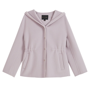 YINER音儿2025冬季新款一手长连帽羊毛羊绒混纺双面呢大衣外套