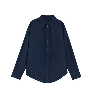 藏蓝色长袖衬衫女休闲宽松外套