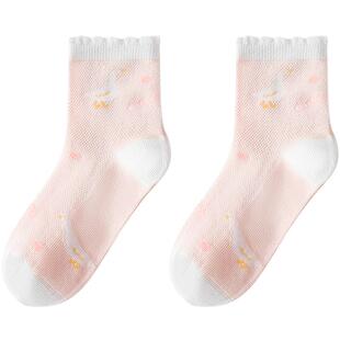 英氏儿童袜子女童中筒袜夏季薄款网眼袜中大童学生女孩防滑地板袜