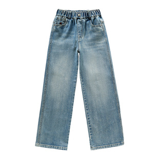 女童加绒裤子秋冬2025新款女孩洋气绣花窄版直筒裤儿童冬季牛仔裤