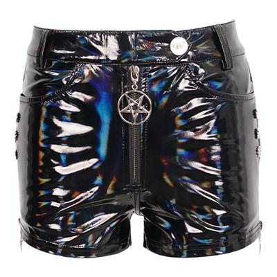 赛博朋克幻彩弹力皮短裤