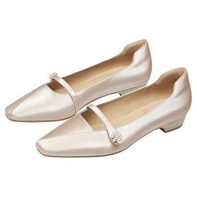 KISSCAT接吻猫新中式[自由诗]玛丽珍26新裸色低跟法式丝绒单鞋女