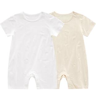 拉比官方婴儿短袖哈衣2025夏季家居新生儿爬服薄款提花网目连体衣