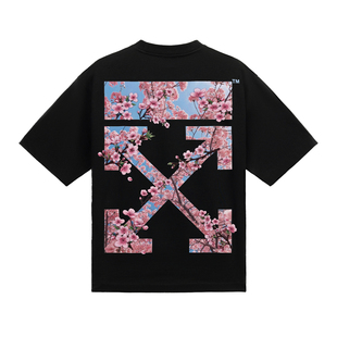 OFF-WHITE™ 情侣装2026新款重磅纯棉樱花双箭头装饰短袖T恤男女