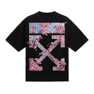 OFF-WHITE™ 情侣装2026新款重磅纯棉樱花双箭头装饰短袖T恤男女