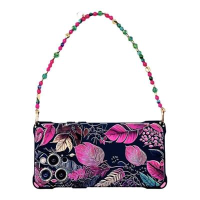 时尚黑树粉叶手腕链条手机壳斜挎