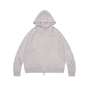 RAPPEYE 双头拉链宽松百搭显瘦针织毛衣外套设计感破洞连帽开衫女