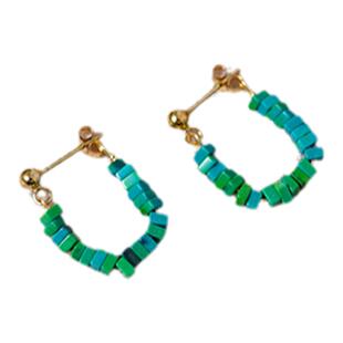 yeajewel手作绿松石u形耳钉清新气质耳环925银饰耳饰少女潮21003