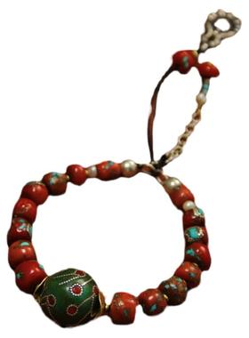 承李李原创设计 绿松石有机红宝纯银镶嵌珠宝玉石 复古气质手串女