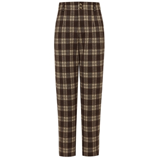 曼德诗格纹美拉德烟管裤女2025冬季新品文艺复古高腰弹力休闲长裤