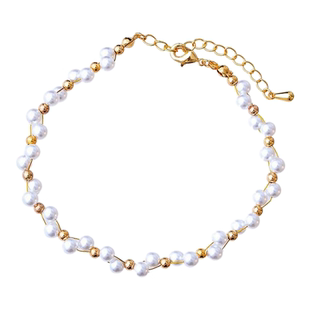 2025新款珍珠小金珠交叉编织手链女复古法式时尚宫廷风简约手链