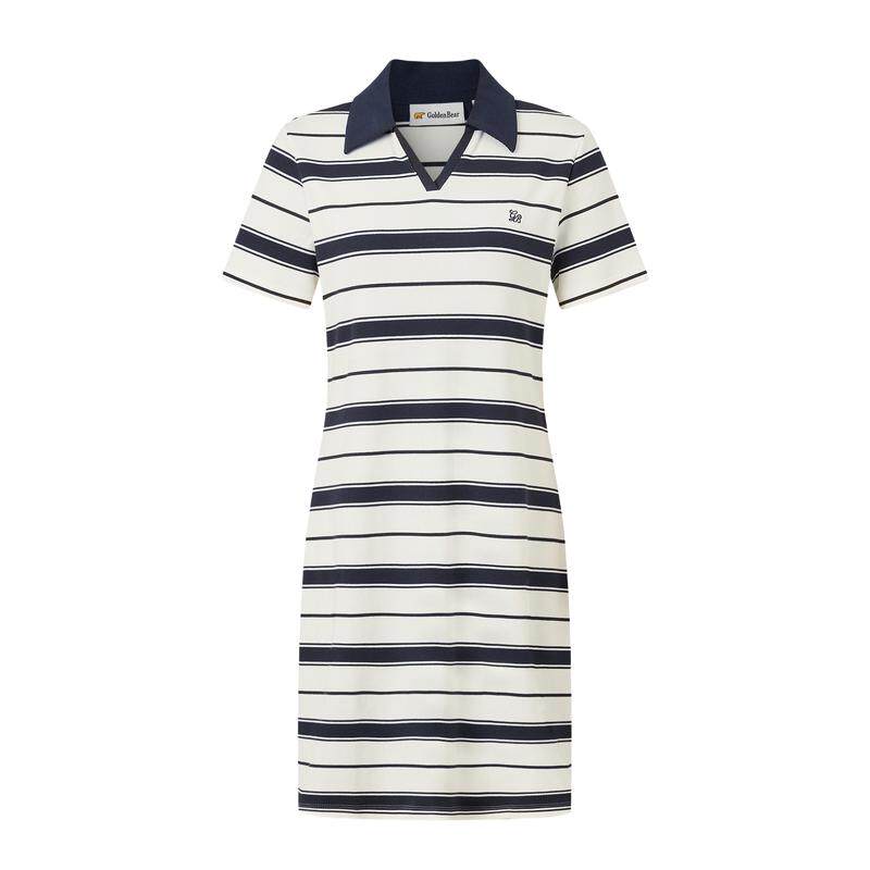 【夏季新品】GOLDEN BEAR/金熊2026年女士条纹POLO短袖针织连衣裙