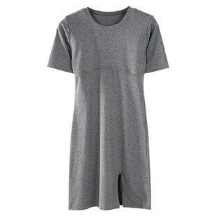 夏季新款纯白圆领修身显瘦短袖连衣裙女纯色简约开叉包臀裙子打底