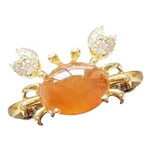 韩系s925纯银戒指指环镶嵌钻高冰黄翡玉髓椭圆蛋螃蟹简约时尚款女