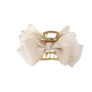 miss li很奶油哒复古抓夹 鲨鱼夹高级感抓发夹金属雪纱大蝴蝶结女