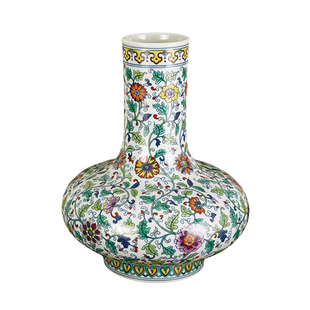 线上特惠皇窑景德镇陶瓷花瓶手绘斗彩缠枝天球瓶中式客厅高档摆件