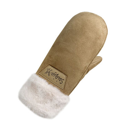 男女麂皮绒连指挂脖保暖手套加厚