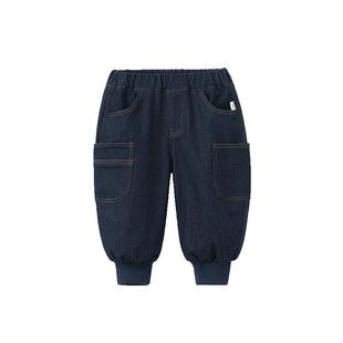 [520G彩线一体绒]齐齐熊男童裤子加绒加厚冬款宝宝牛仔儿童工装裤