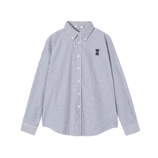 LEZORA进口50s竖条纹精梳棉 爱心刺绣美式纽扣领条纹衬衫男