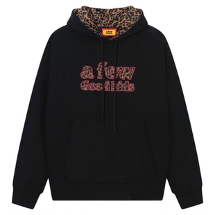 AFGK25FW豹纹贴布连帽卫衣撞色秋季套头情侣帽衫美式休闲潮流上衣