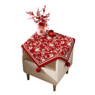 结婚床头柜盖布婚房红色喜字装饰布艺台布新婚喜庆氛围感防尘盖布