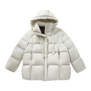 YANGLE_中长款羽绒服女2025冬季新款韩版廓形连帽保暖白鸭绒外套