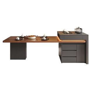 意式高级岩板岛台餐桌家用一体可伸缩大别墅多功能实木导台餐桌椅