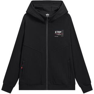 特步运动外套男款2025秋冬新款针织百搭连帽休闲夹克976129940363