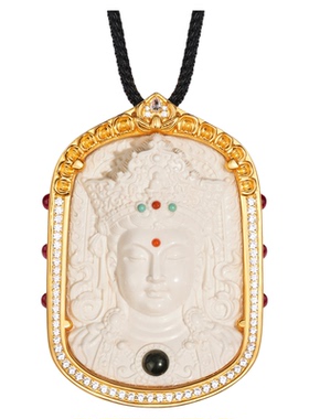 天然猛犸象牙果冻料绿度母吊坠