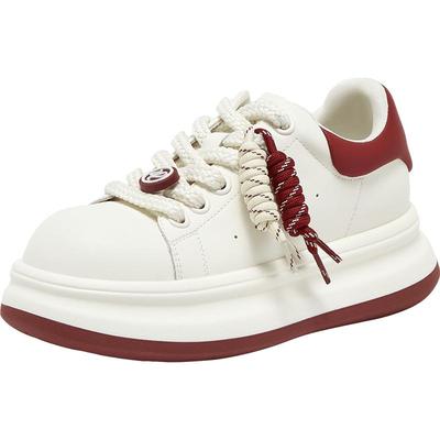 百思图2025秋季商场新款轻便厚底板鞋小白鞋女运动休闲鞋D3385CM5