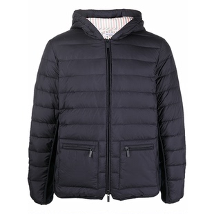 [24期免息]THOM BROWNE 男士四条纹拉链连帽宽松鹅绒羽绒服外套