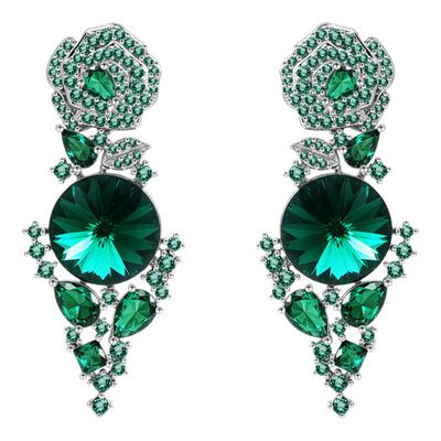 绿色山茶花欧美水晶耳环夸张耳坠