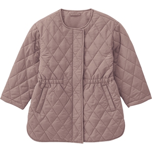 千趣会童装冬女童菱形格绗缝无领橡筋收腰棉服外套