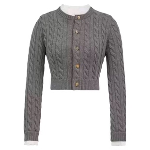 骄阳似我赵今麦聂曦光同款灰色木耳边领修身打底麻花针织毛衣开衫