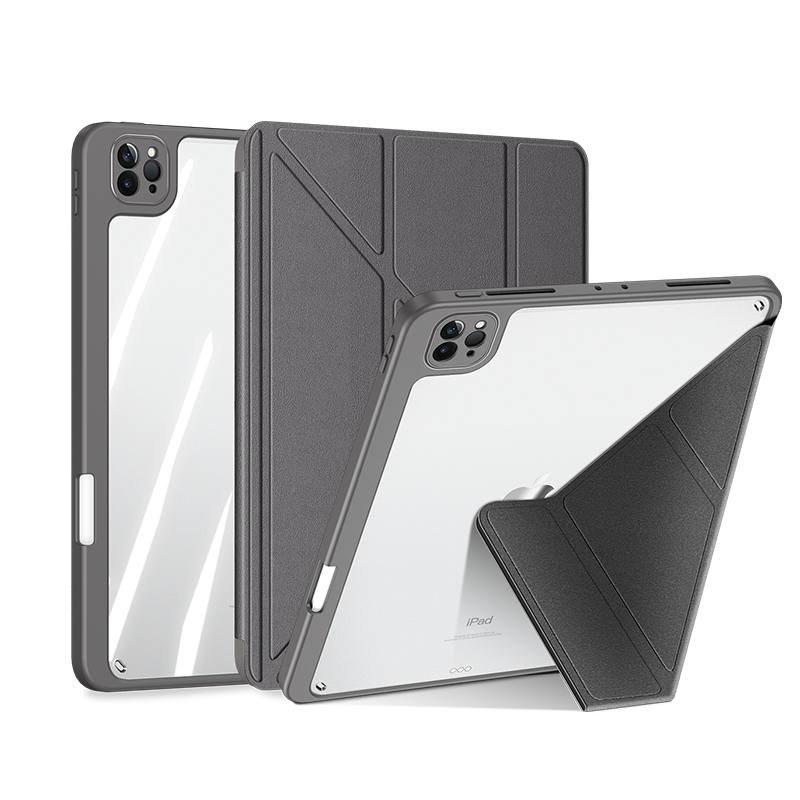 DUXDUCIS适用苹果iPadPro保护套13寸2024/25带笔槽12.9卡扣分离mini6第789竖屏支撑Air4/5/6保护壳透明款11