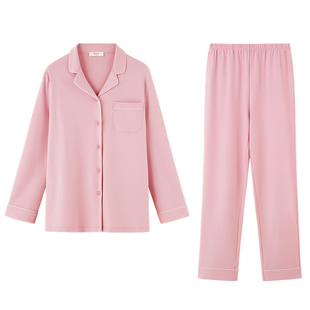 曼妮芬女士衬衫领睡衣春秋长袖长裤舒适家居服套装秋冬季