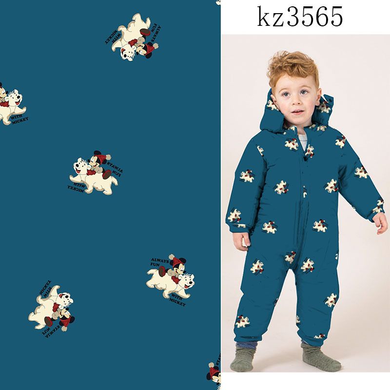 现货 春亚纺童装数码印花面料 秋冬儿童马甲羽绒服防水卡通布料