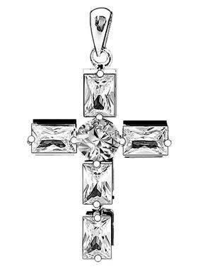 新款真银子超闪白水晶十字架刻字