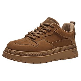 热风男鞋冬季新款男款休闲鞋工装风棕色厚底百搭休闲板鞋子