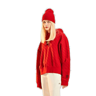 Kappa卡帕女子卫衣冬季新款女落肩套头衫红针织外套KAB2KT08