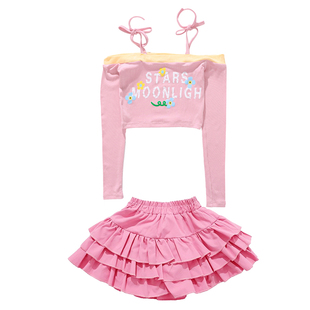 女童多巴胺粉色爵士舞服装少儿jazz走秀套装儿童街舞演出服上衣潮