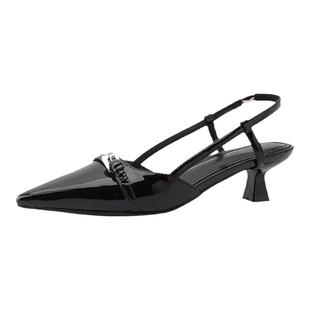 气质酒红色显瘦包头凉鞋女2025年春夏新款一字带细跟尖头后空单鞋