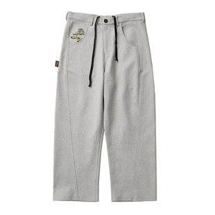 ACTIONS松树刺绣重磅弯刀卫裤美式宽松结构剪裁运动休闲长裤子男