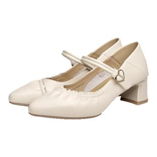 戈美其粗跟玛丽珍小皮鞋女2025春季新款一字带通勤工作鞋浅口单鞋