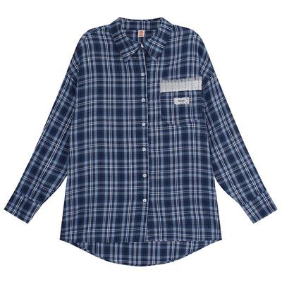 YUZI鱼子蓝色格子衬衫大码